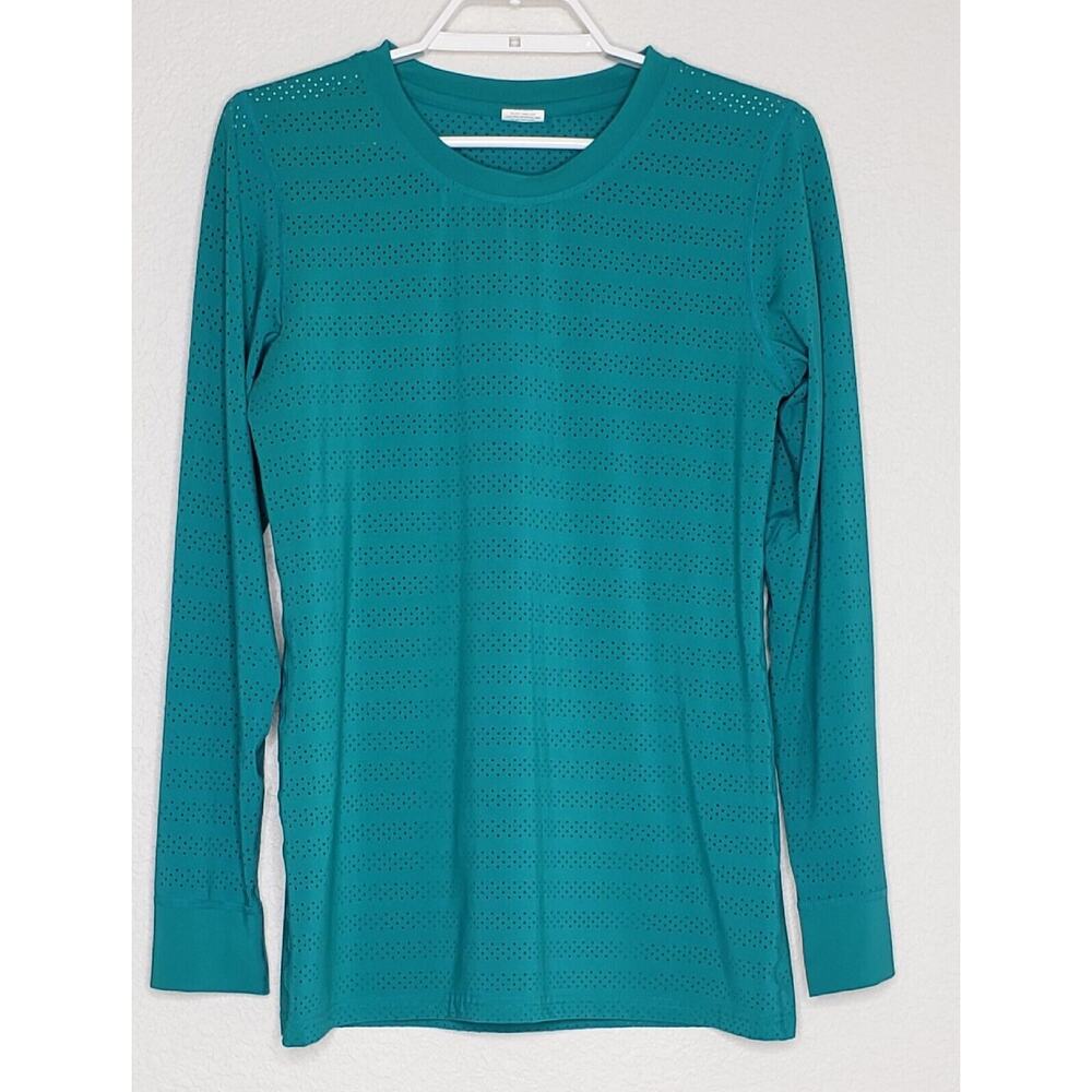 Zyia Active Women's Top Medium‎ L/S Sea Green Crew Neck Mesh Spandex Active Top